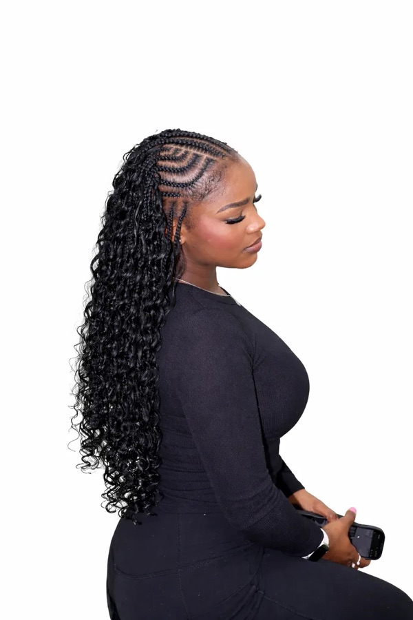 Fulani braids with beaded detail, braided in Houston, TX