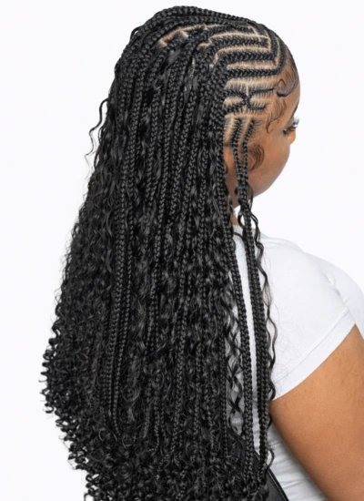 Stitch braids with clean defined parts, styled in Houston, TX